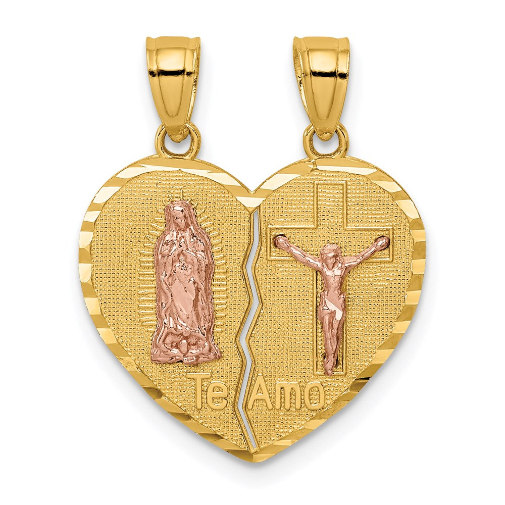14K Two-tone Reversible Lady of Guadalupe&Crucifix Breakapart Pendant-C4780