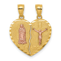 14K Two-tone Reversible Lady of Guadalupe&Crucifix Breakapart Pendant-C4780