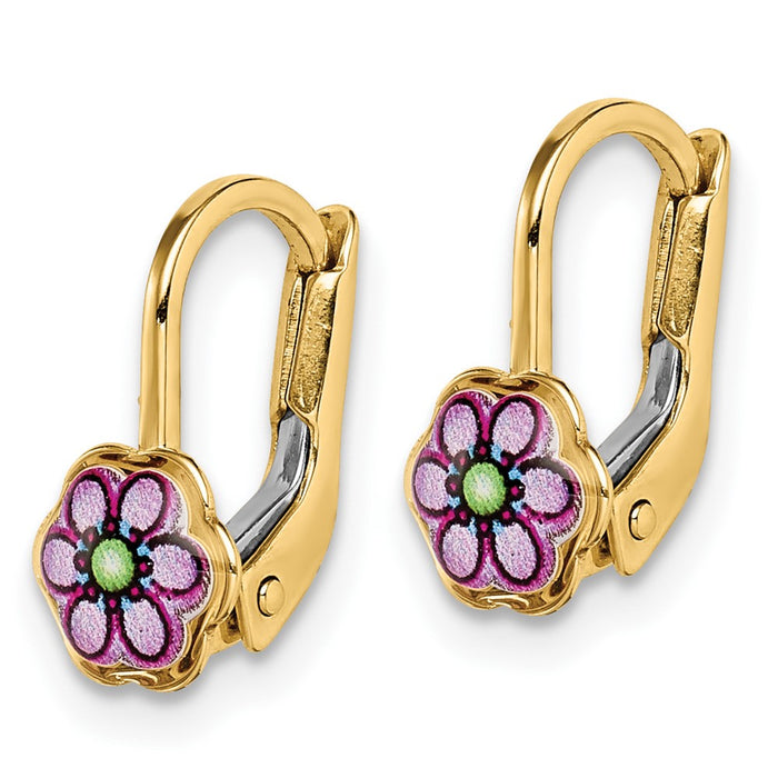 14K Children's Enamel Flower Leverback Earrings-C4787