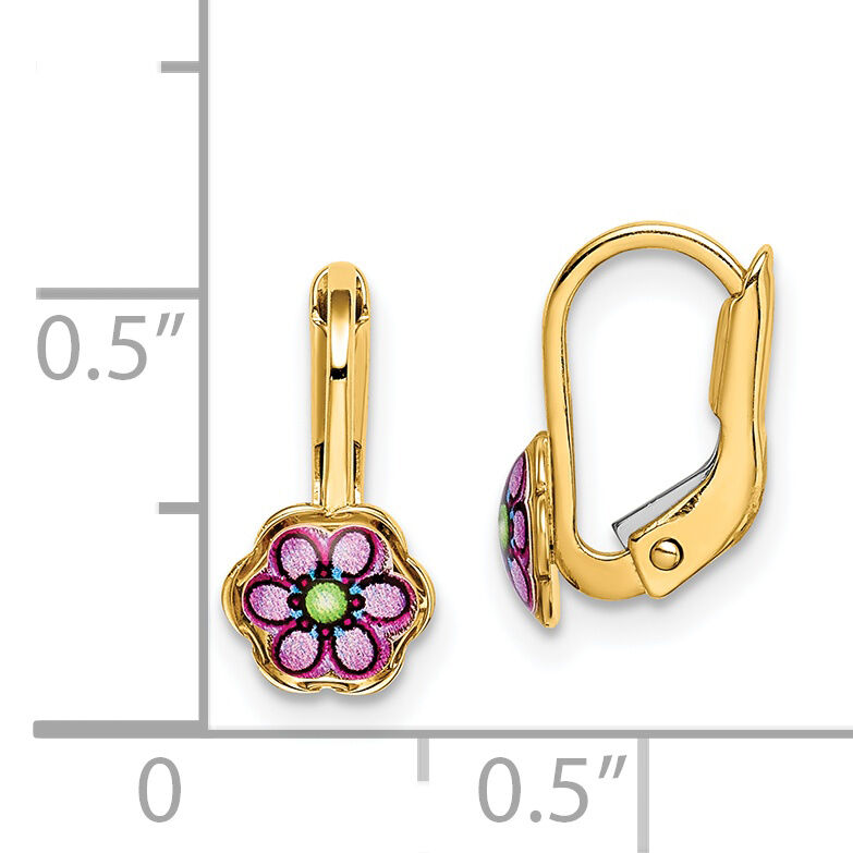 14K Children's Enamel Flower Leverback Earrings-C4787