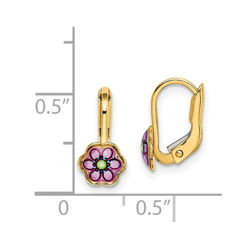 14K Children's Enamel Flower Leverback Earrings-C4787