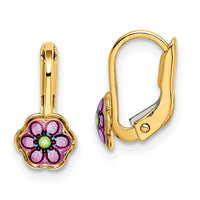 14K Children's Enamel Flower Leverback Earrings-C4787