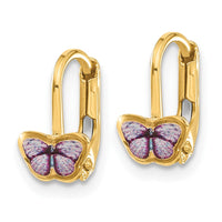 14K Children's Enamel Butterfly Hoop Earrings-C4788