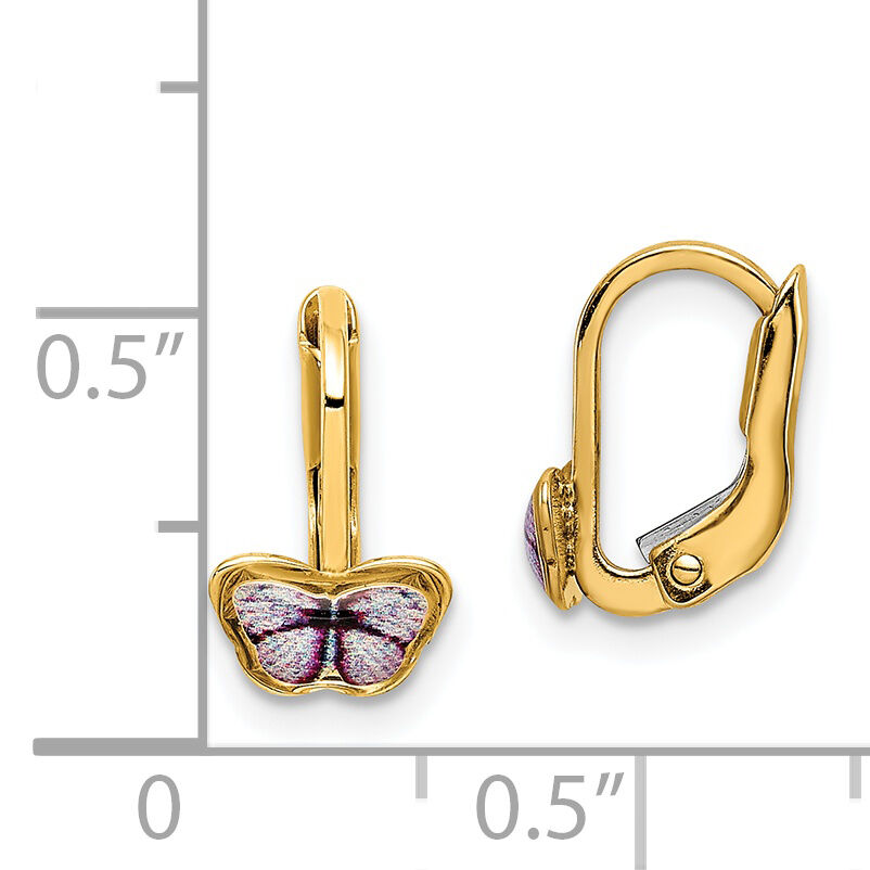 14K Children's Enamel Butterfly Hoop Earrings-C4788