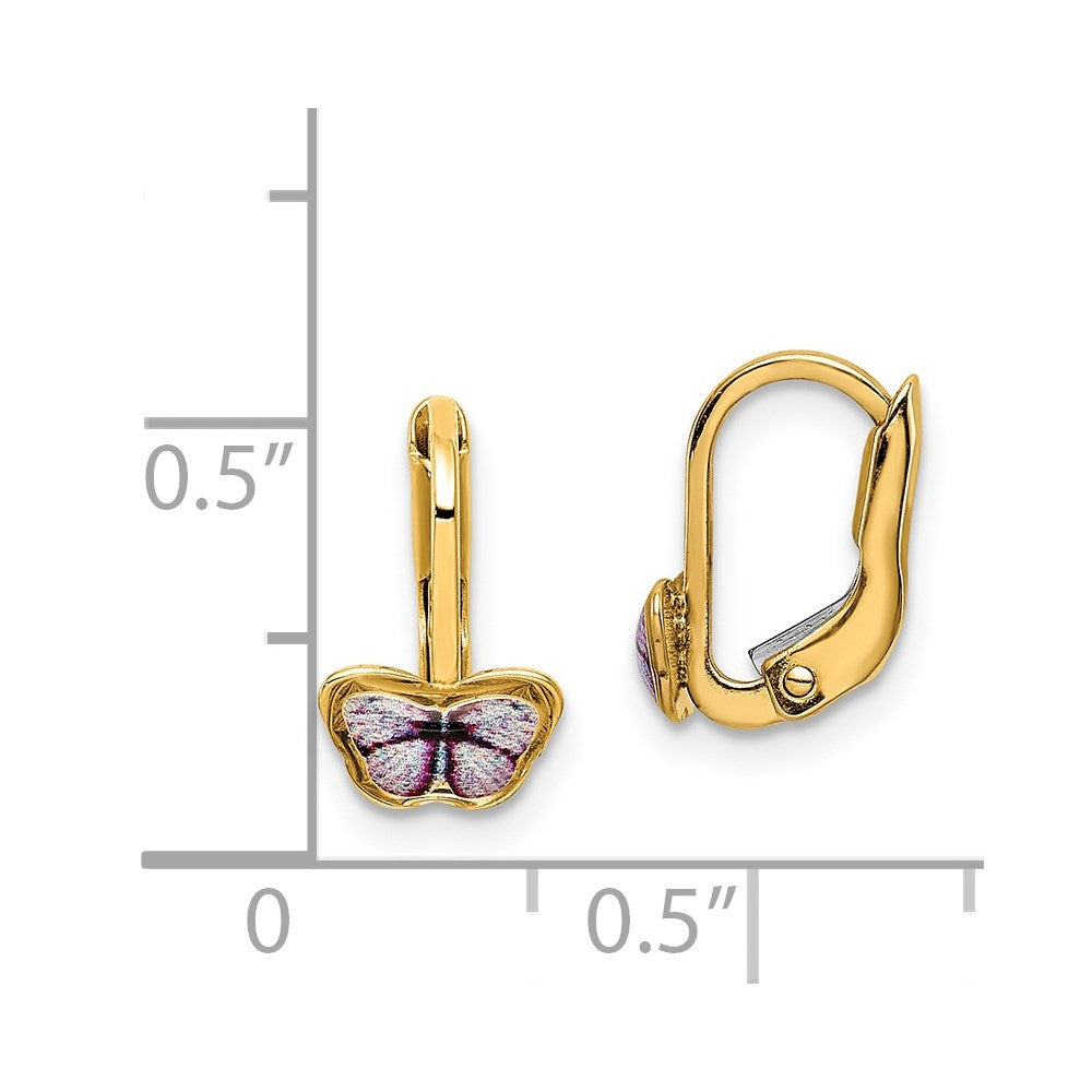 14K Children's Enamel Butterfly Hoop Earrings-C4788