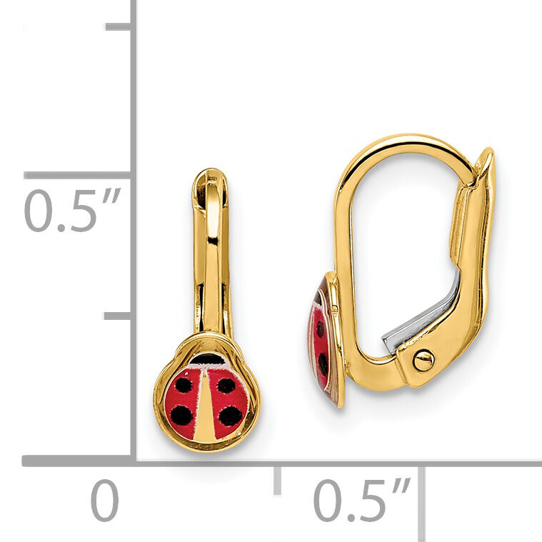 14K Children's Enamel Ladybug Leverback Earrings-C4789