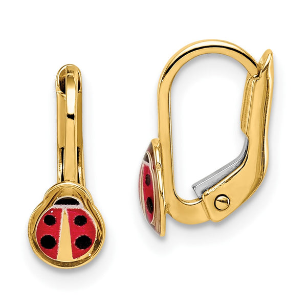 14K Children's Enamel Ladybug Leverback Earrings-C4789