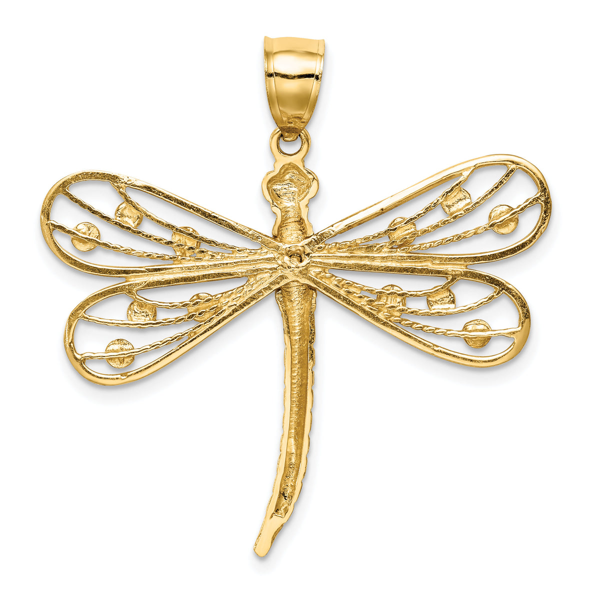 14K Diamond-cut White Rhodium Dragonfly Pendant-C4792