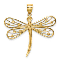 14K Diamond-cut White Rhodium Dragonfly Pendant-C4792