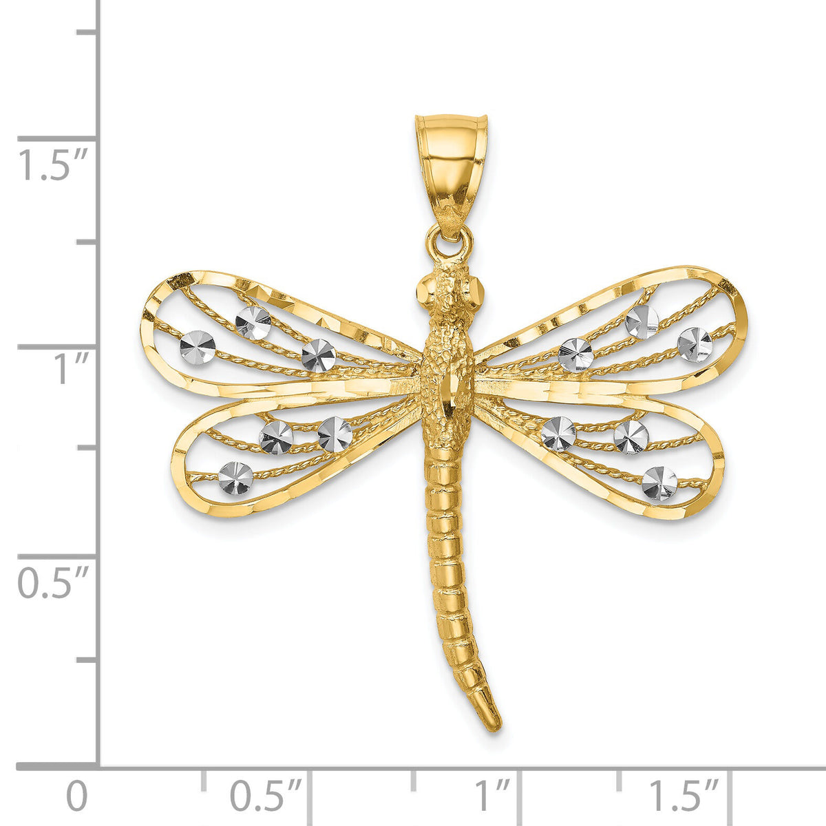 14K Diamond-cut White Rhodium Dragonfly Pendant-C4792