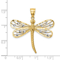 14K Diamond-cut White Rhodium Dragonfly Pendant-C4792