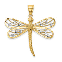 14K Diamond-cut White Rhodium Dragonfly Pendant-C4792