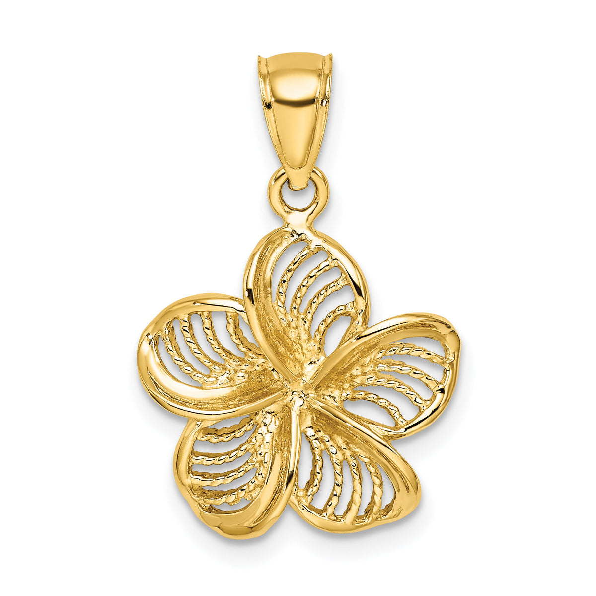 14k Beaded and Polished Plumeria Flower Charm-C4823