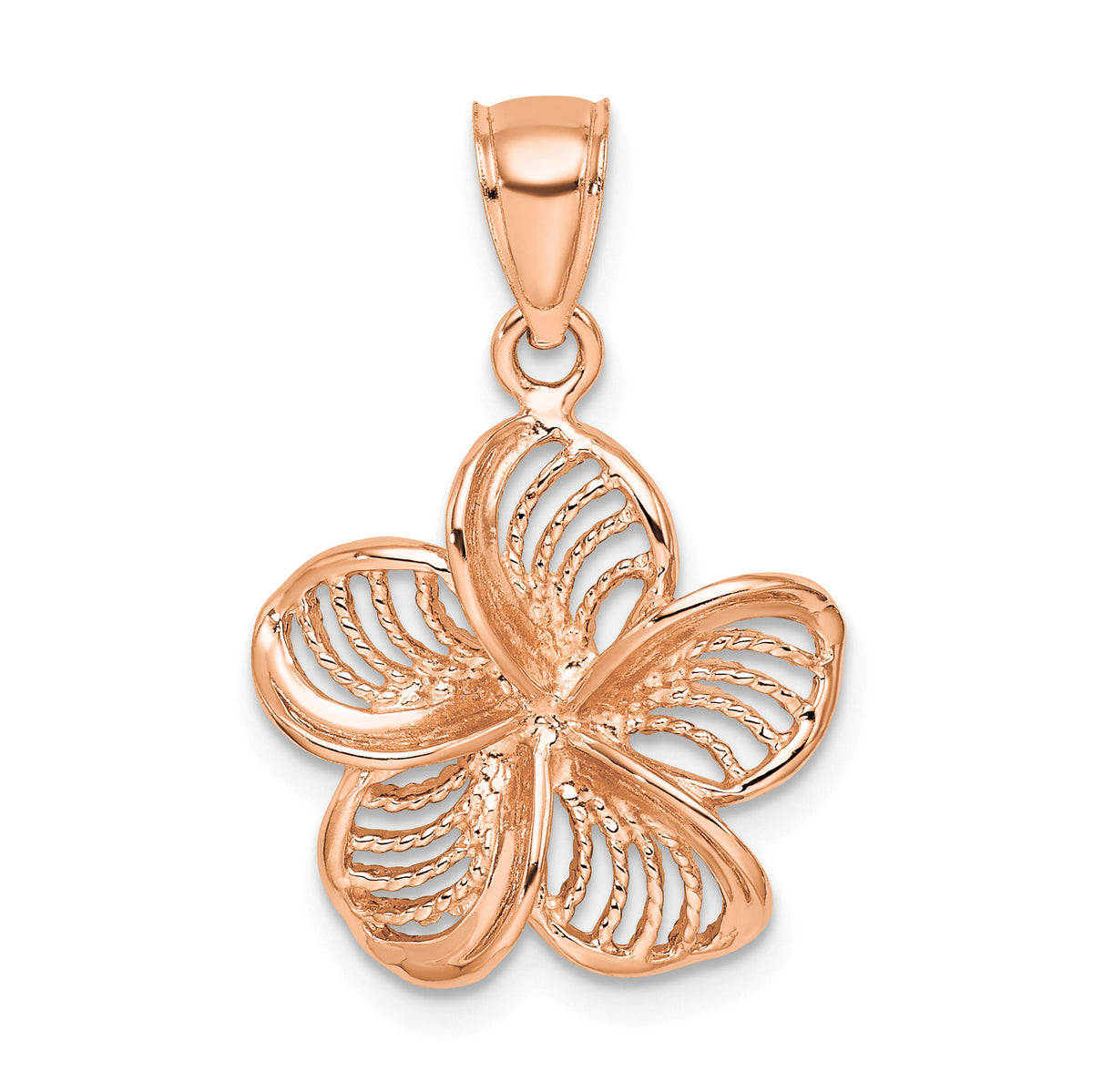 14k Rose Gold Beaded and Polished Plumeria Flower Charm-C4823R