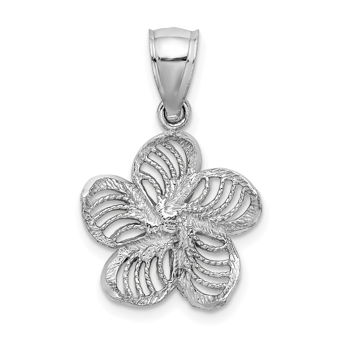14k White Gold  Beaded and Polished Plumeria Flower Charm-C4823W