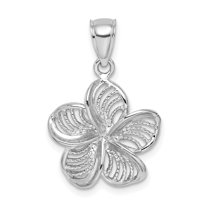 14k White Gold  Beaded and Polished Plumeria Flower Charm-C4823W