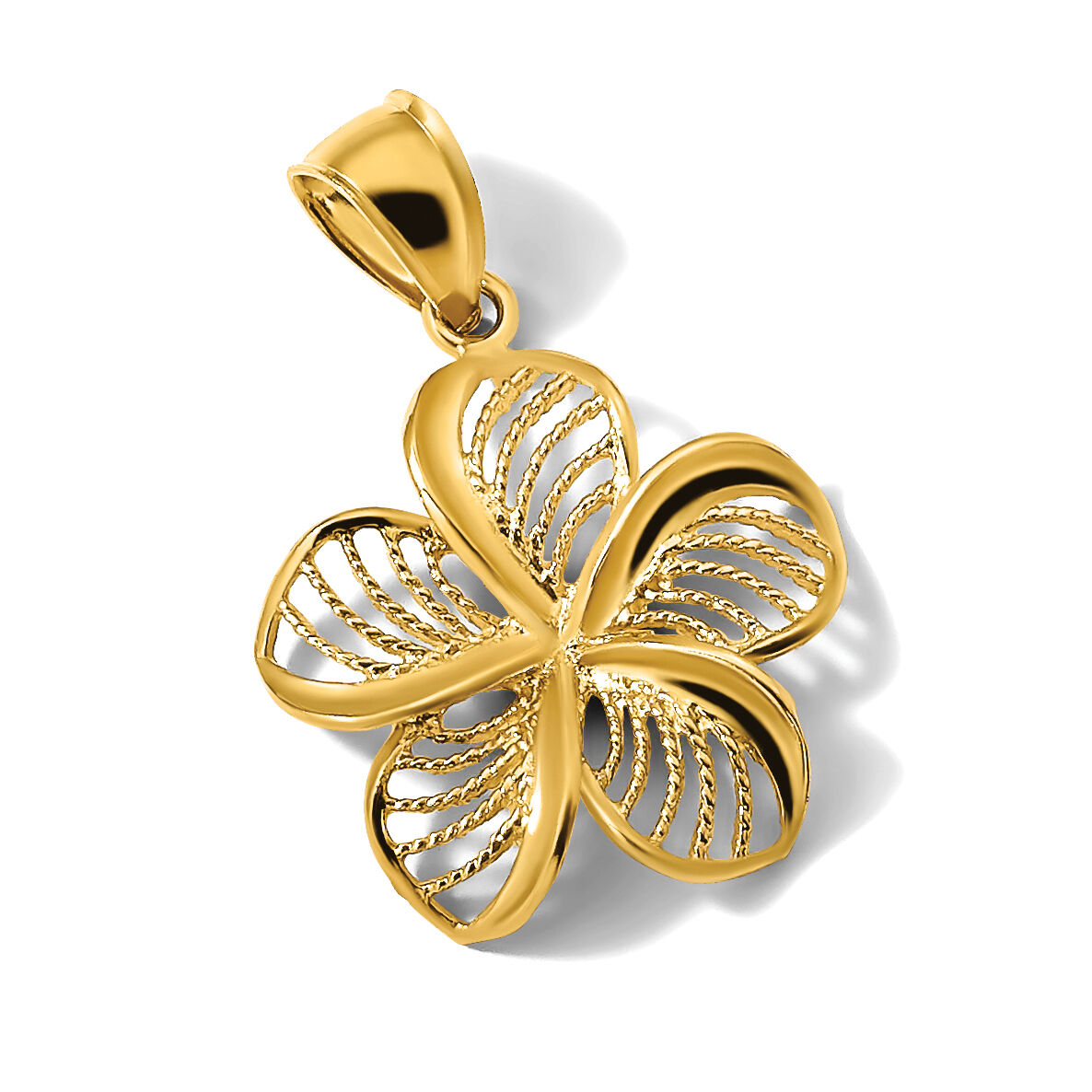 14k Polished and Beaded Plumeria Flower Charm-C4824