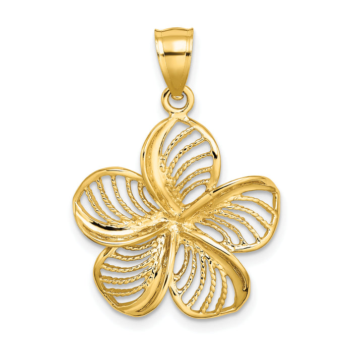 14k Polished and Beaded Plumeria Flower Charm-C4824