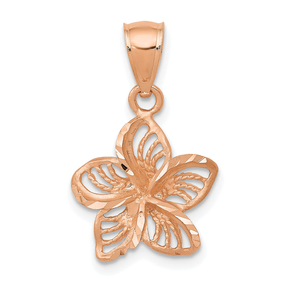 14k Rose Gold Beaded and Polished Plumeria Flower Charm-C4825R