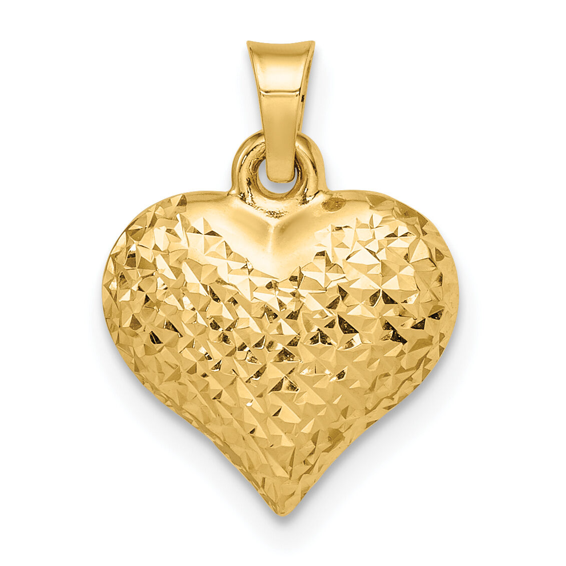 14k Polished Diamond-cut Large Puffed Heart Pendant-C4827