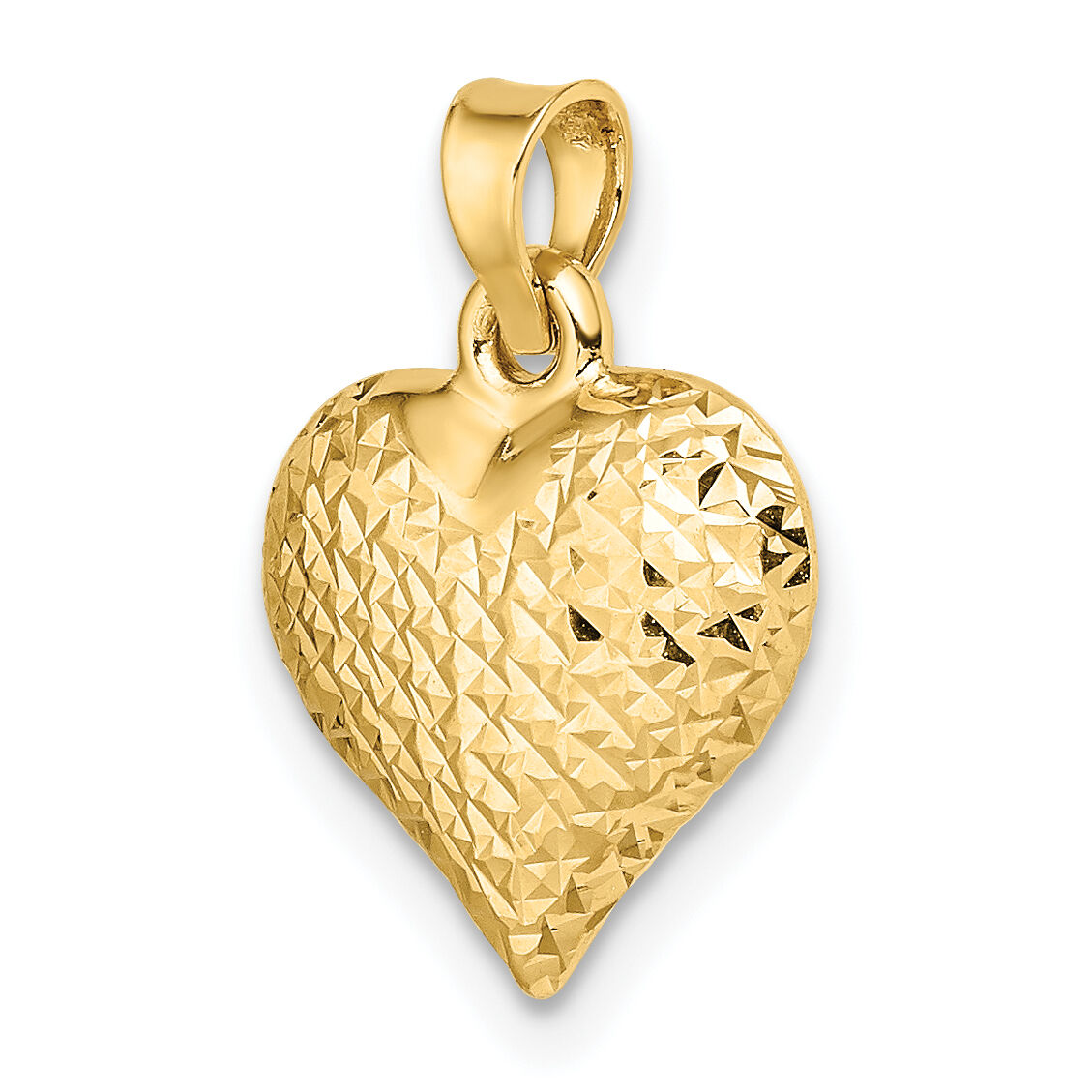 14k Polished Diamond-cut Large Puffed Heart Pendant-C4827