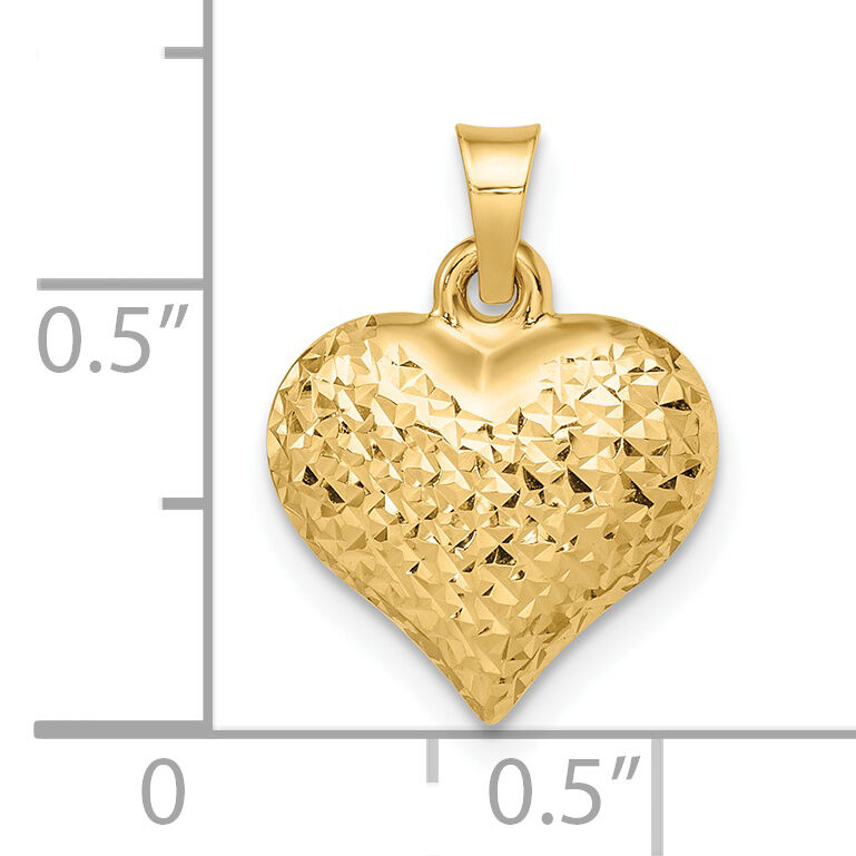 14k Polished Diamond-cut Large Puffed Heart Pendant-C4827