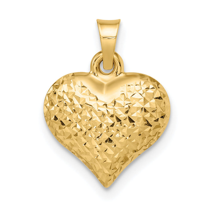 14k Polished Diamond-cut Large Puffed Heart Pendant-C4827