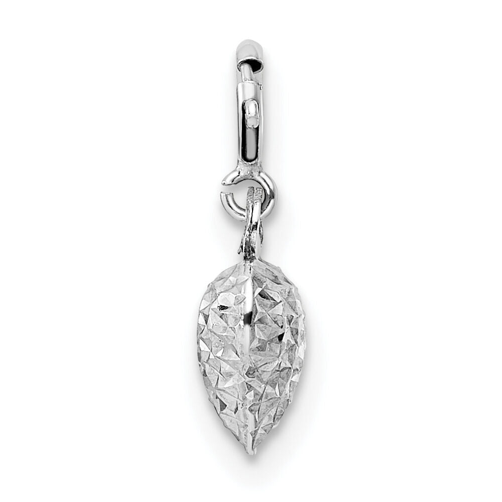 14K White Gold Diamond-cut Heart Spring Ring Charm Pendant-C4829