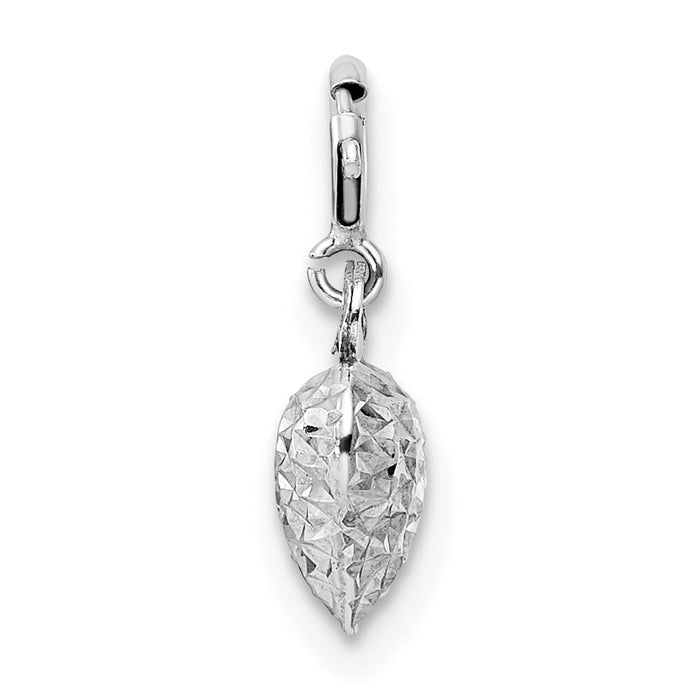 14K White Gold Diamond-cut Heart Spring Ring Charm Pendant-C4829