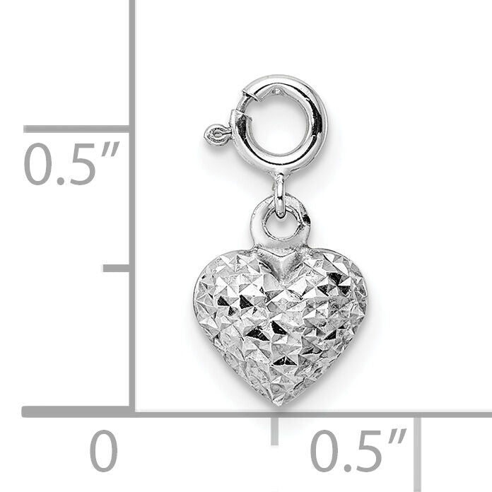 14K White Gold Diamond-cut Heart Spring Ring Charm Pendant-C4829