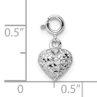 14K White Gold Diamond-cut Heart Spring Ring Charm Pendant-C4829
