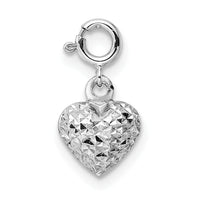 14K White Gold Diamond-cut Heart Spring Ring Charm Pendant-C4829