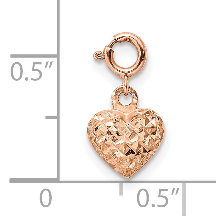 14K Rose Gold Diamond-cut Heart W/Spring Ring Charm Pendant-C4830