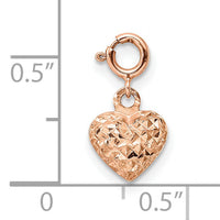 14K Rose Gold Diamond-cut Heart W/Spring Ring Charm Pendant-C4830