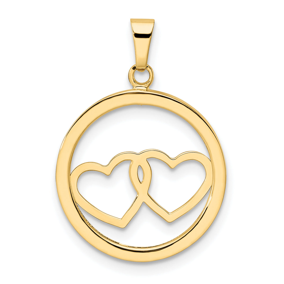 14K Polished Double Heart in Circle Pendant-C4831