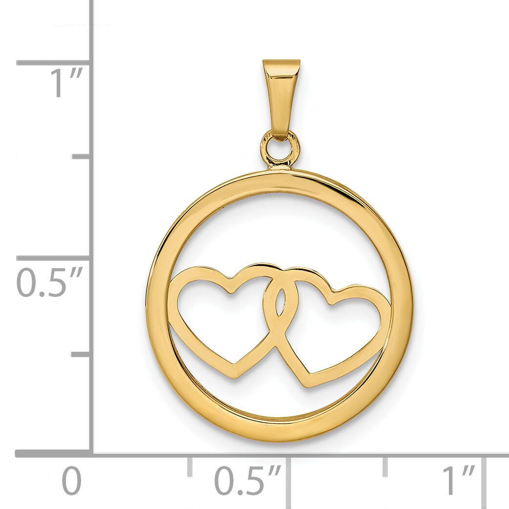 14K Polished Double Heart in Circle Pendant-C4831