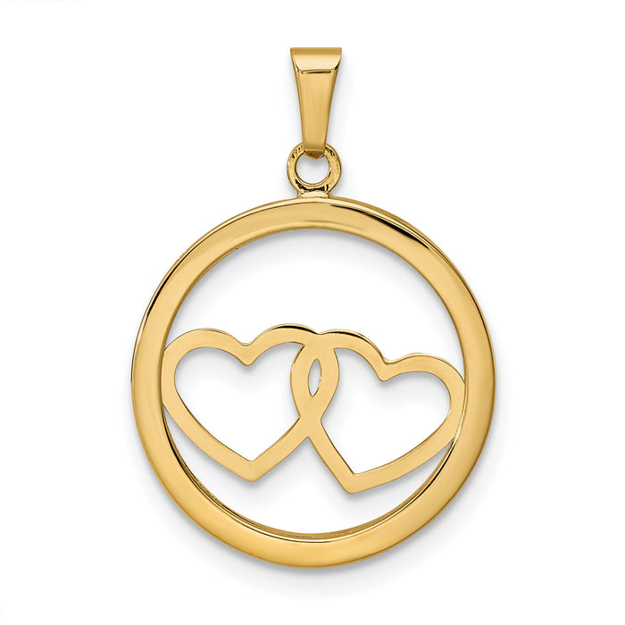 14K Polished Double Heart in Circle Pendant-C4831