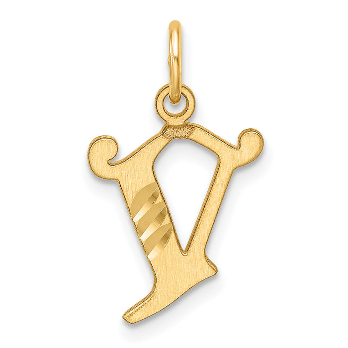 14K Diamond-cut Letter V Initial Charm-C4833V