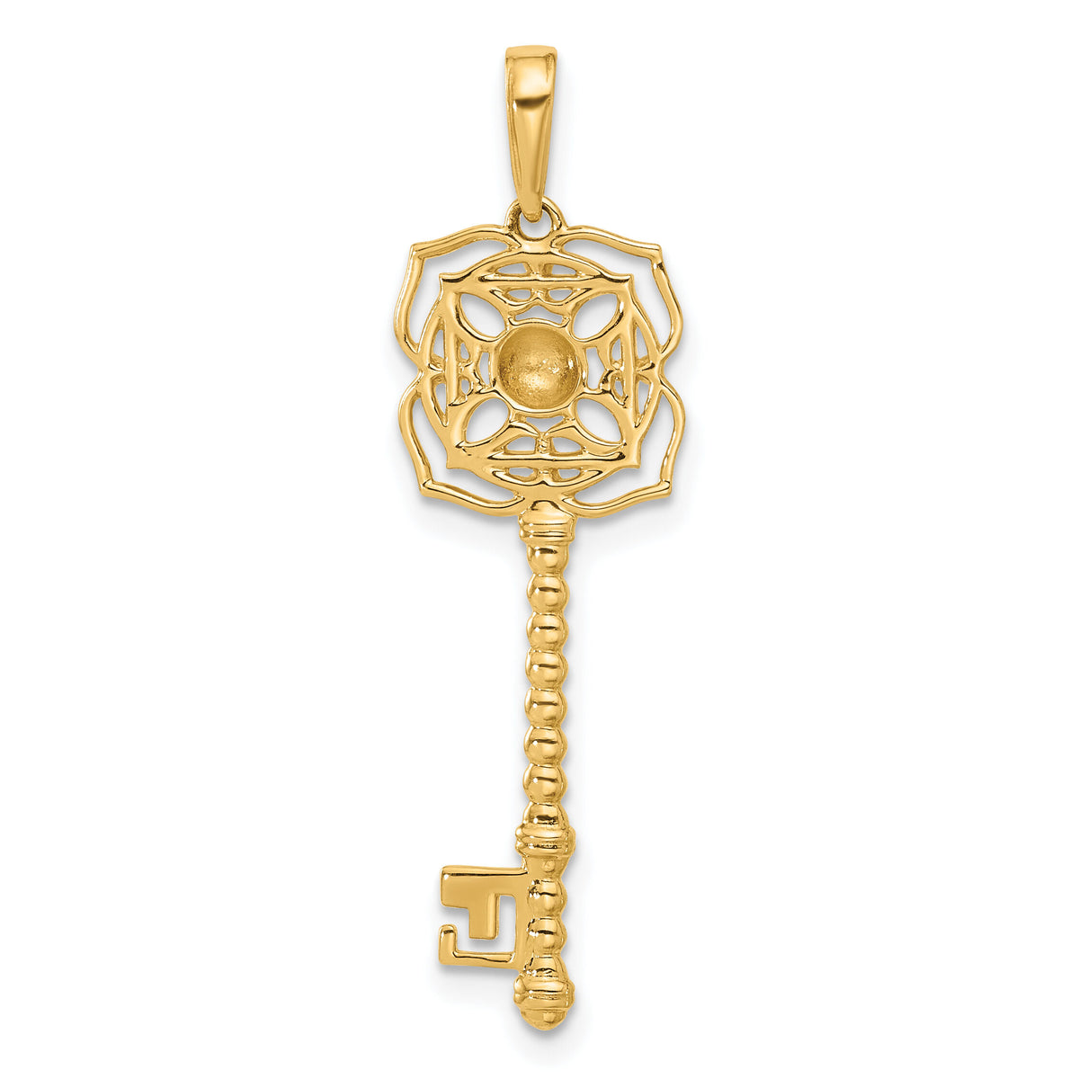 14k and White Rhodium D/C Floral Key Pendant-C4836