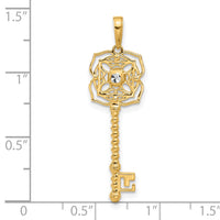 14k and White Rhodium D/C Floral Key Pendant-C4836
