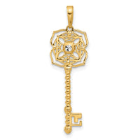 14k and White Rhodium D/C Floral Key Pendant-C4836