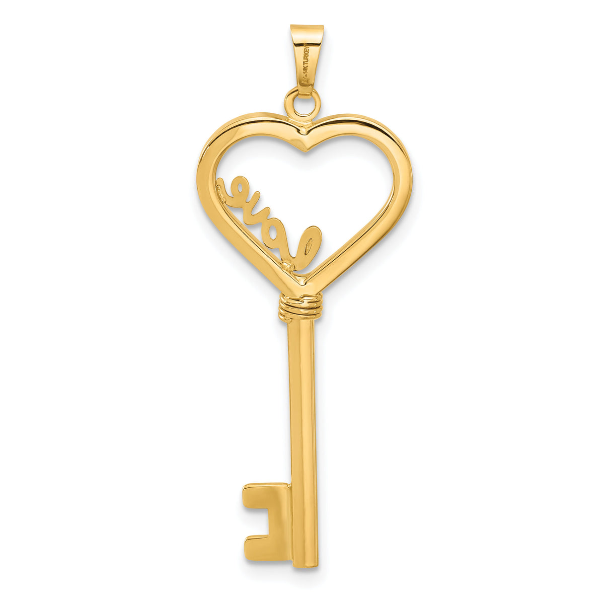 14K Polished LOVE Heart Key Pendant-C4837