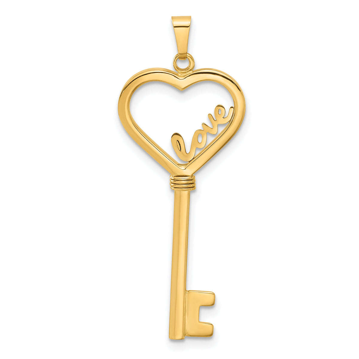 14K Polished LOVE Heart Key Pendant-C4837