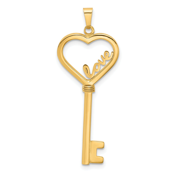 14K Polished LOVE Heart Key Pendant-C4837
