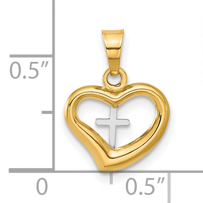 14K Two-tone Polished Cross in Heart Pendant-C4838