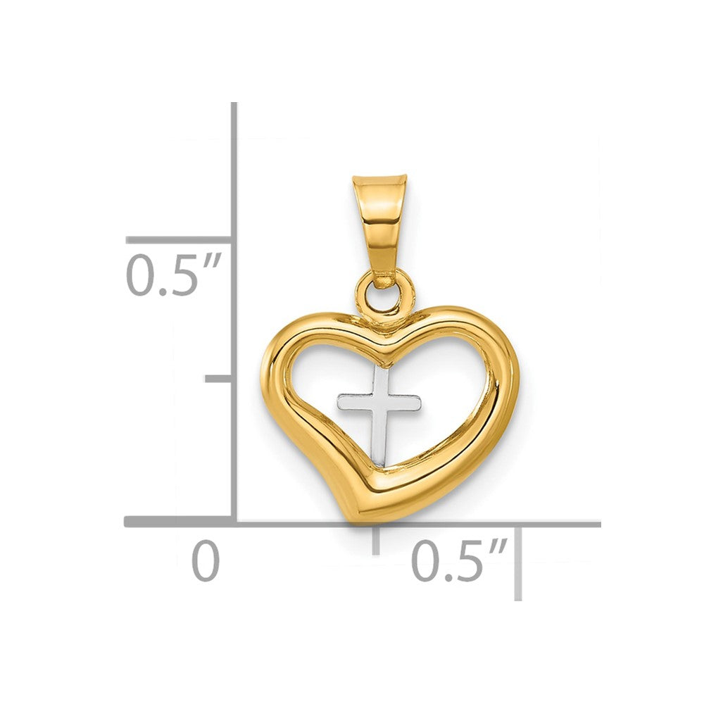 14K Two-tone Polished Cross in Heart Pendant-C4838