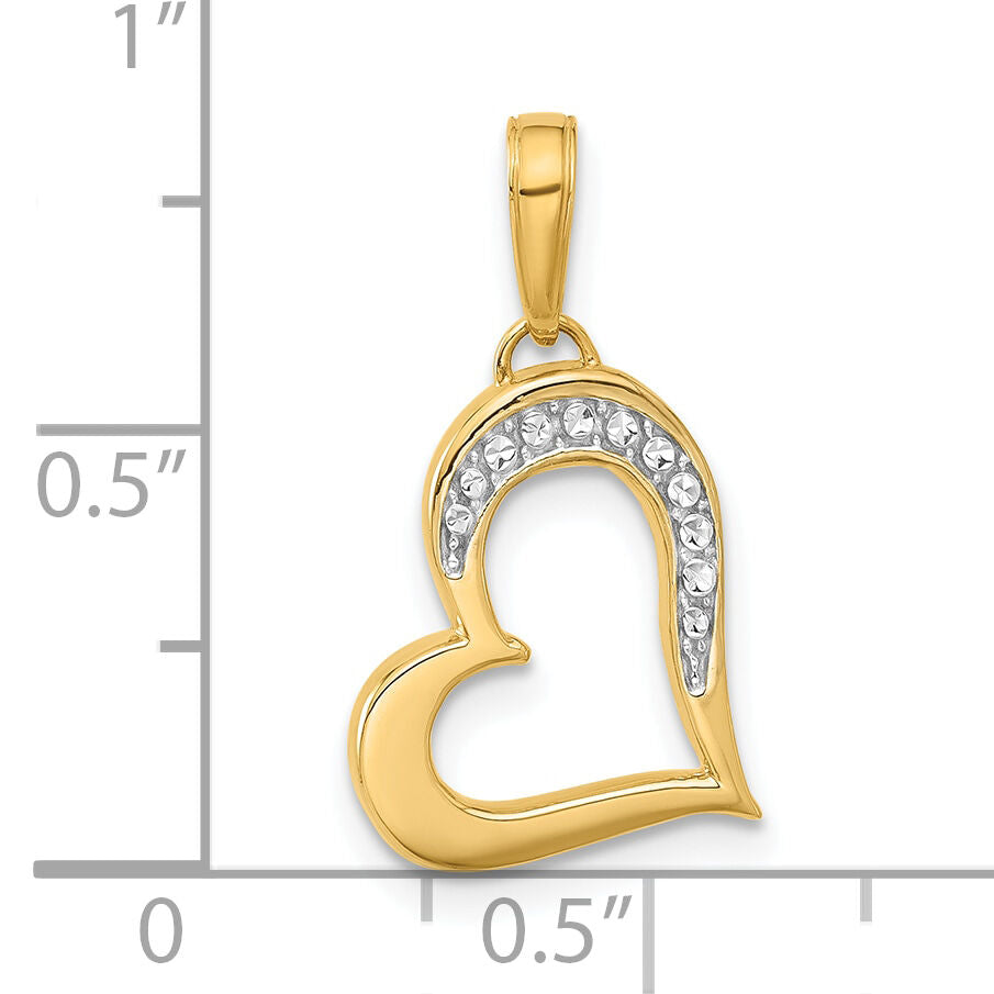 14k and White Rhodium D/C Heart Pendant-C4839