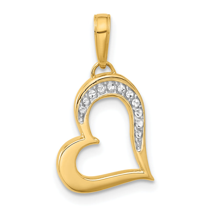 14k and White Rhodium D/C Heart Pendant-C4839