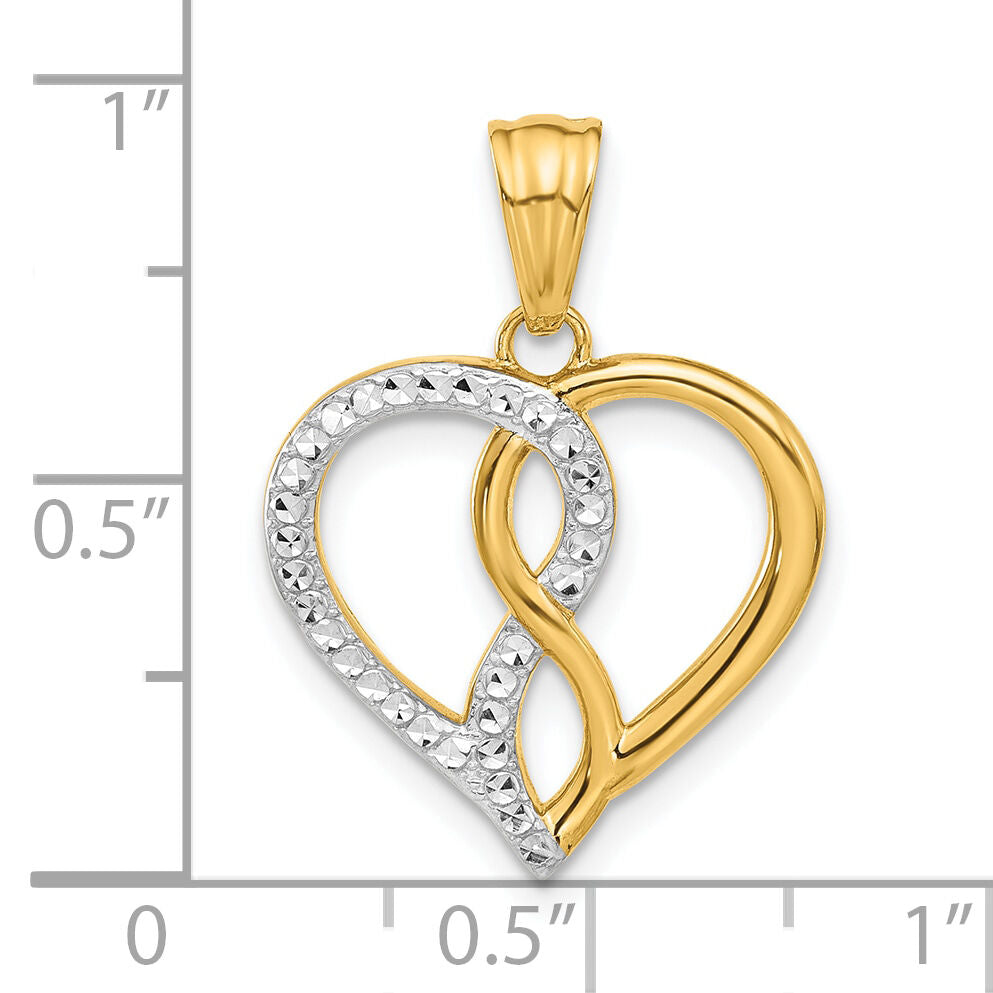 14K with White Rhodium Diamond-cut Infinity Heart Pendant-C4840