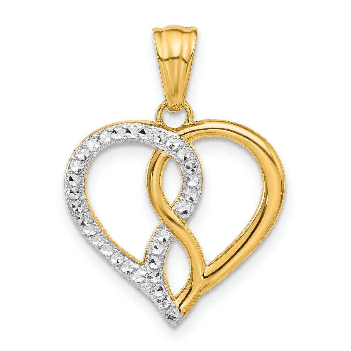 14K with White Rhodium Diamond-cut Infinity Heart Pendant-C4840